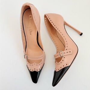 Dior Black Tan/Nude Leather Buckle Maryjane Spectadior captoe Brogue Pumps EU 37
